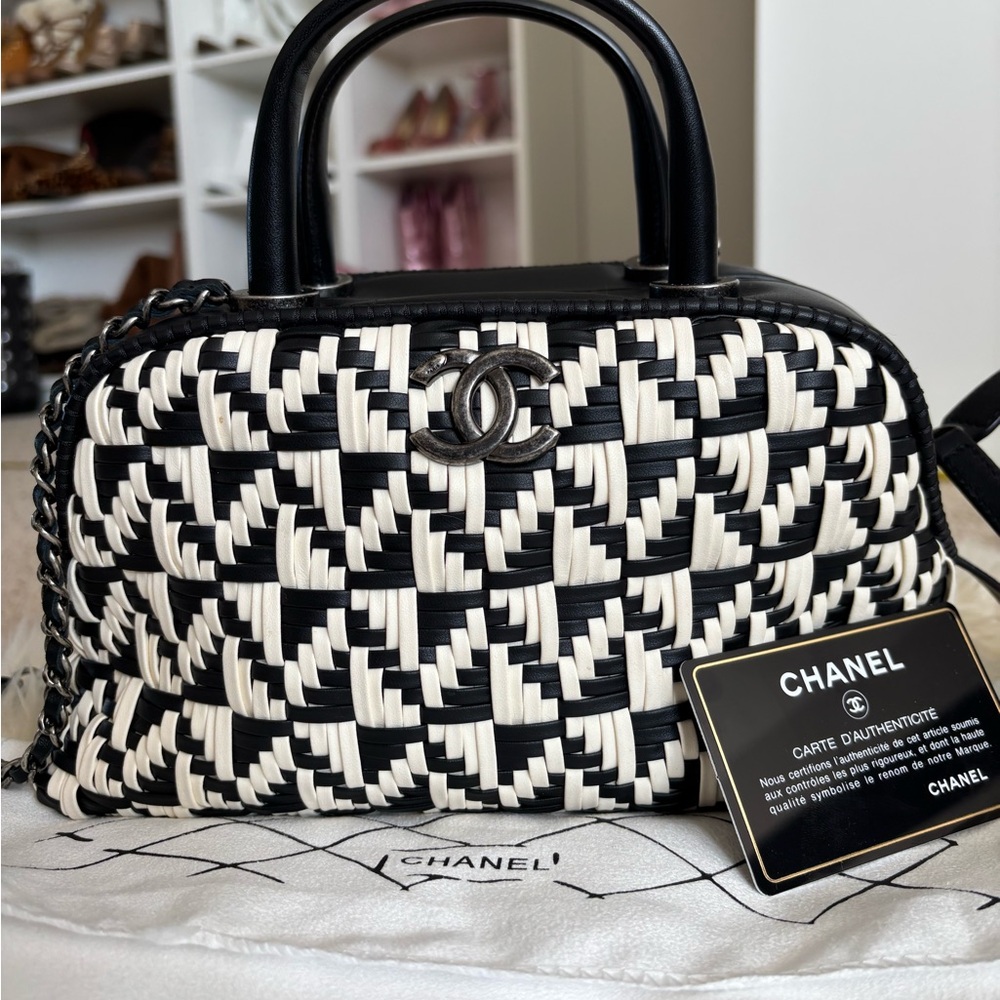 Black and white Chanel crossbody